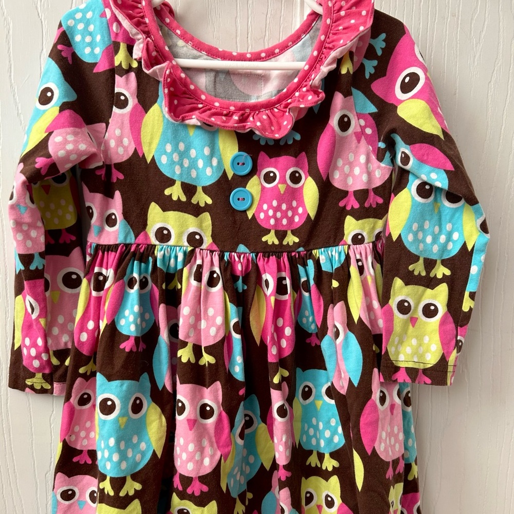 Eleanor Rose Owl Print Dress - Pink, Blue, Brown